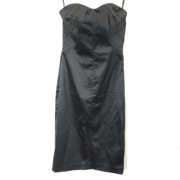 Bebe Black Strapless Satin Senia Midi Dress Size XS Sweetheart Neckline Y2K - Picture 2 of 6